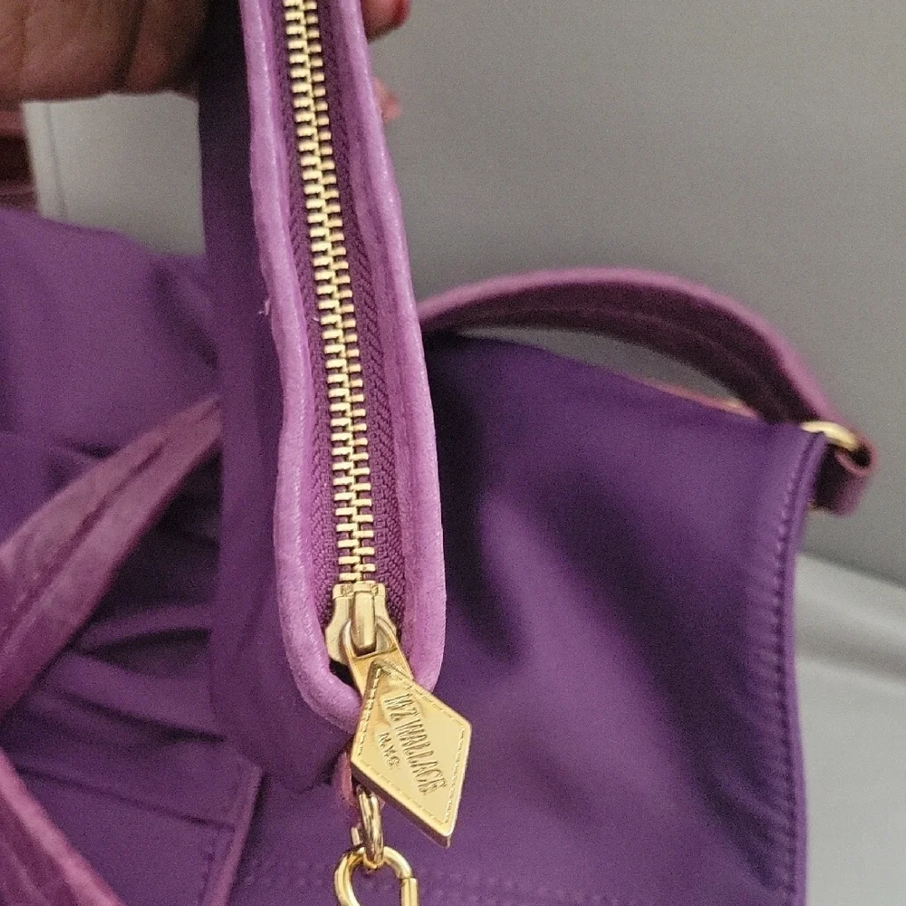 MZ Wallace Purple Gathered Pocket Shoulder Bag with Gold Hardware - Picture 6 of 9